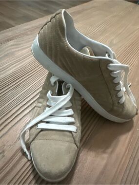 Women’s Prada Milano Suede Sneakers Beige Size 38 Made in Italy Lace Up